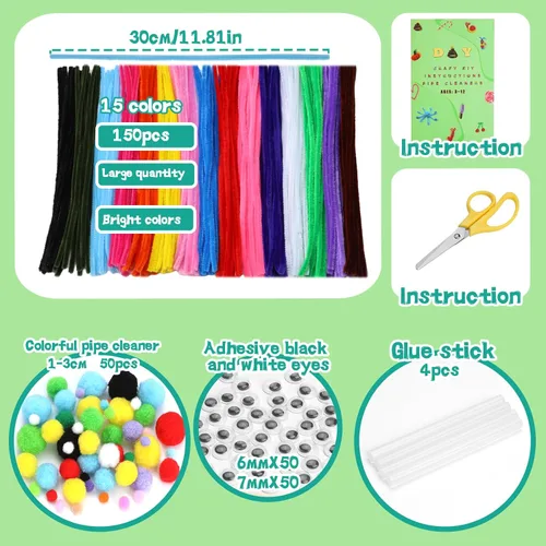 Miniatura 4 de Zlulary Limpiadores de tuberías para manualidades, limpiapipas, suministros de manualidades, kit de arte y manualidades con instrucciones