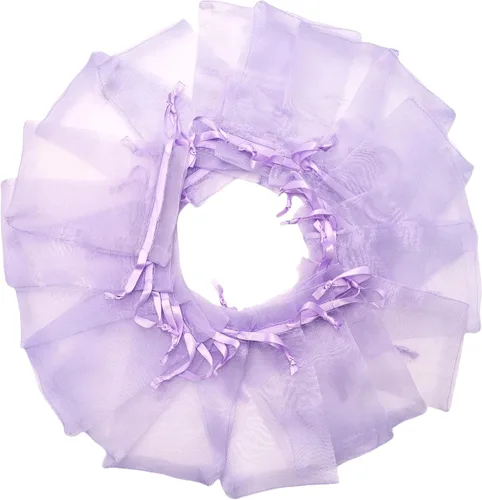 Miniatura 5 de QIANF 20 bolsas de regalo de organza transparente lavanda de 4 x 6 pulgadas con cordón, bolsas de golosinas, bolsa de malla para joyas, bolsa