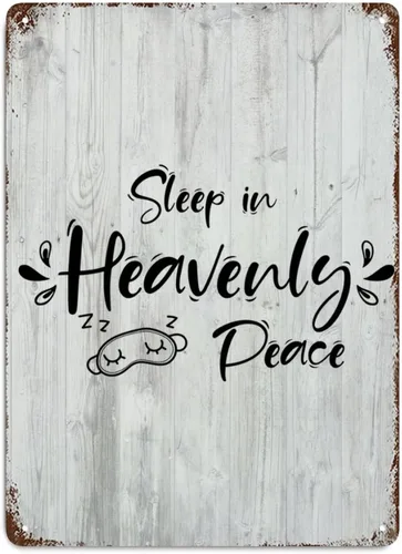 Letrero de metal rústico con versículo de la Biblia para decoración de pared, para dormir en la paz celestial, escritura de grano de madera, letrero
