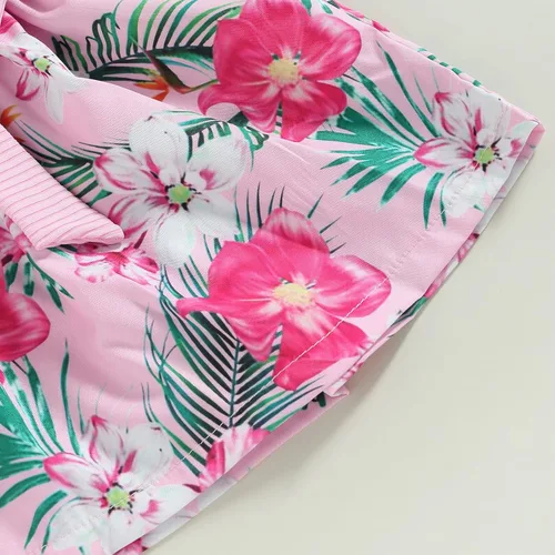 Miniatura 180 de TheFound Trajes de verano para niñas pequeñas, sin mangas, de punto acanalado, halter, pantalones cortos, ropa para recién nacidos, conjunto de 3