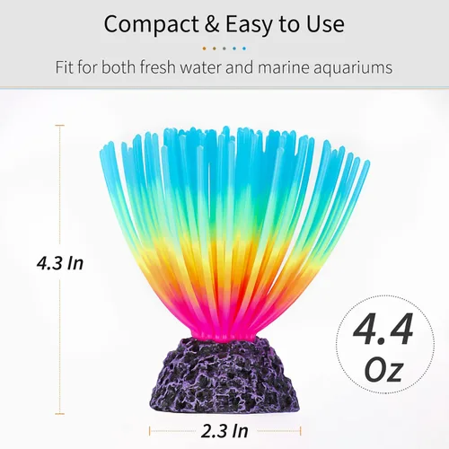 Miniatura 5 de Uniclife Bola de erizo de mar azul iridiscente de imitación para acuario, adorno de silicona artificial con efecto brillante para decoración