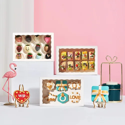 Miniatura 8 de Cajas de cartón de alta calidad de 10 x 7 x 2.5 pulgadas con ventana transparente para galletas, fresas paquete con 25 unidades. blanco elegante