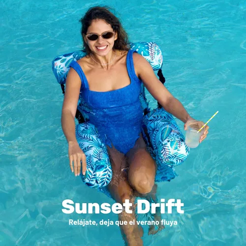 Miniatura 3 de Sloosh Sillas flotantes de piscina para adultos, sillas inflables de piscina, hamaca flotante con patrón de plantas para adultos, flotadores
