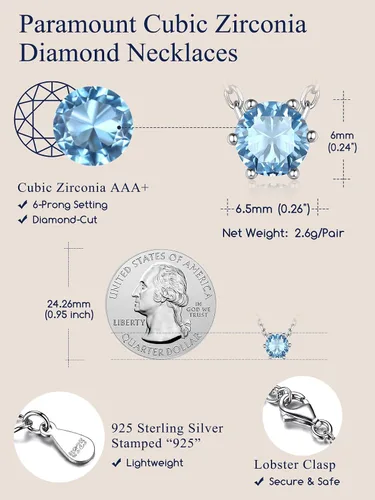 Miniatura 5 de 925 Sterling Silver Pendant Necklaces for Women, HeartRound Birthstone Necklaces Birthday Jewelry for Mother Wife Daughter (with Gift Box)