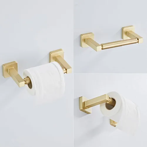 Miniatura 4 de Juego de 4 piezas de accesorios de baño de color dorado cepillado claro, juego de toallero de acero inoxidable montado en la pared, incluye toallero