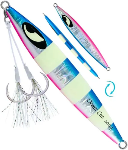OCEAN CAT Señuelos de pesca con jigging de paso lento, kit de plantillas brillantes para pesca en agua salada con ayuda de anzuelo lento, anzuelo