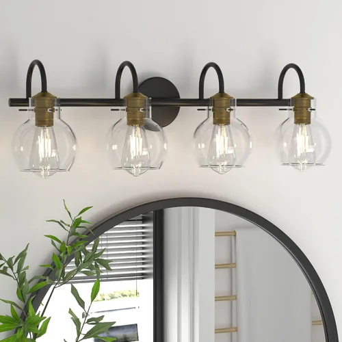 Accesorios de Iluminación para Tocador de Baño, Apliques de Pared Montados en Baño, Luces de Tocador Sobre Espejo con Pantalla de Vidrio Globo, Base