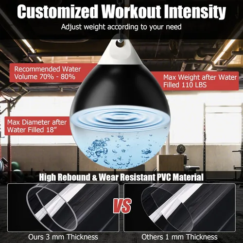 Miniatura 3 de GYMAX Saco de boxeo, bolsa de agua con inyector de agua y accesorios para colgar, bolsa de boxeo plegable resistente para gimnasio en casa,
