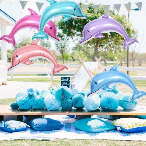 Miniatura 5 de 5 Globos Gigantes de Delfín, Globos de Lámina Metálica Mylar de Delfín Salpicadura de 46 Pulgadas, Animales Oceánicos para Fiesta de Cumpleaños