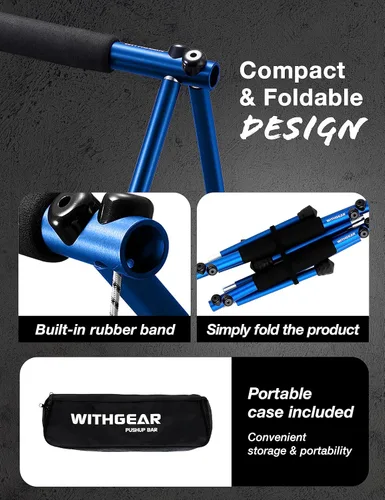 Miniatura 6 de Barra de empuje plegable Barra portátil para exteriores y equipo de entrenamiento en casa Barra de inmersión de metal Duraluminio y asas de azul