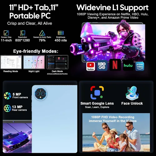 Miniatura 6 de Tablet Android 15 de 11 pulgadas 2026 con teclado, 24 GB+256 GB+2 TB expandir, tabletas PC con Gemini AI, Octa-Core, 8000 mAh, WiFi 5G, Widevine L1