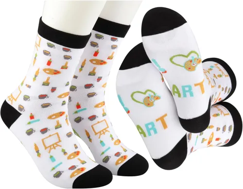 MBMSO Calcetines de artista de pintura, 2 pares de calcetines con texto en inglés "I Love Art", regalo para amantes del arte, profesores,
