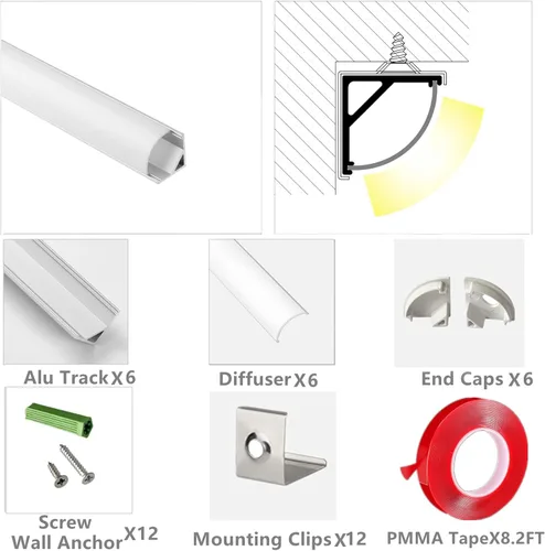 Miniatura 2 de THMOOTHER Paquete de 6 tiras LED premium en forma de V de 16 pulgadas con difusor anti UV, mejora tu iluminación para esquinas con estilo y Plateado