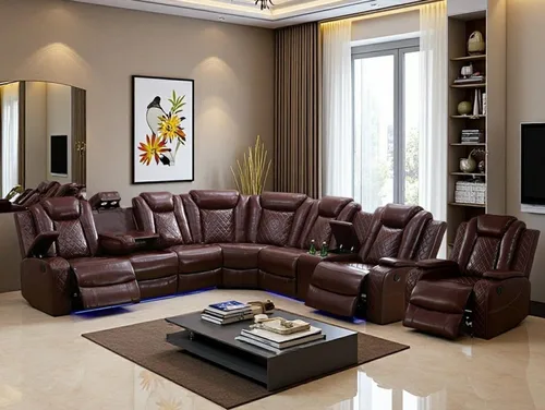 Miniatura 17 de Juegos de Muebles para Sala de Estar, Juego de Sofá Reclinable Eléctrico, Cuero Blanco Vainilla, Seccional de 2 Reclinables con Luz LED