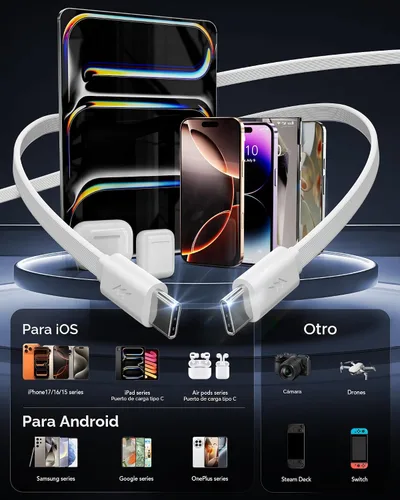 Miniatura 2 de Cargador de pared retráctil 4 en 1 para iPhone 17 USB C, multipuerto de ladrillo esencial de viaje, iluminación de 3 pies + cables tipo C, bloque