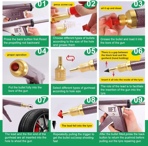 Miniatura 4 de Kit de 37 piezas de tapones de neumáticos en forma de seta, pistola de tapones de neumáticos con 16 tapones para pinchazos y planos de neumáticos