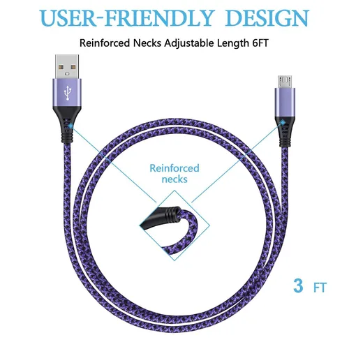 Miniatura 3 de Cable Micro USB, [4 unidades/3 pies] Cable de carga USB para Android macho a micro B, cable de datos de alta velocidad de carga Nylon trenzado