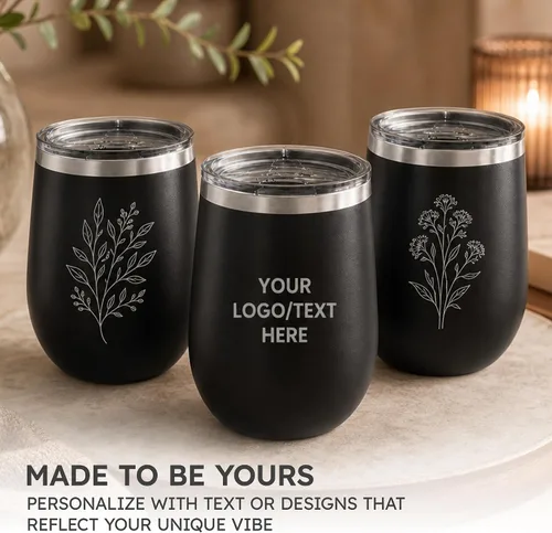 Miniatura 5 de Vaso personalizado de 12 onzas, vino sin tallo con tapa, tu logotipo grabado en Estados Unidos, tazas personalizadas de acero inoxidable