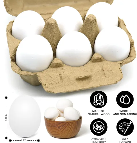 Miniatura 2 de 6 piezas de huevos de madera falsos, huevos de madera blancos de Pascua, juego de comida de cocina de bricolaje para jugar, juguetes de cocina