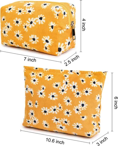 Miniatura 3 de SOIDRAM 2 piezas de bolsa de maquillaje con flores, gran capacidad de cosméticos, bolsa de lona mixta, bolsa de artículos de aseo para viajar