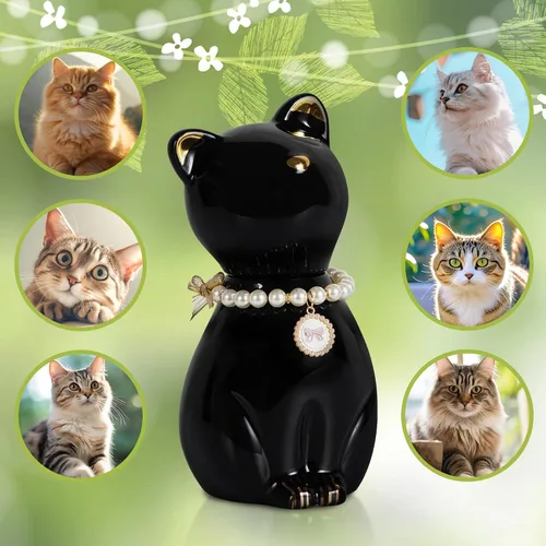 Miniatura 6 de Urnas de gato para cenizas, elegante recuerdo de cremación de mascotas, urnas funerarias, urna negra para mascotas, caja conmemorativa con collar