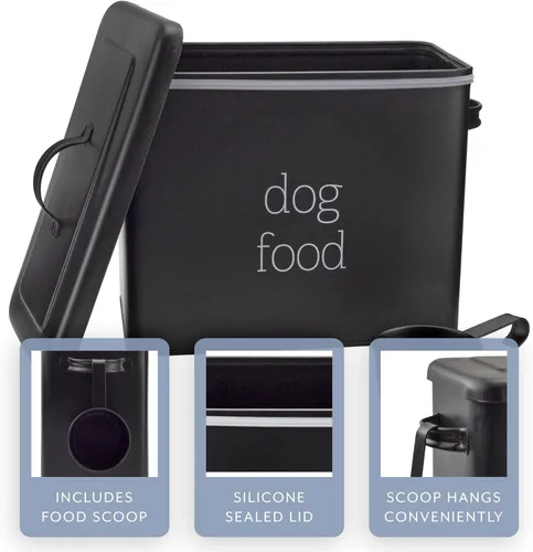 Miniatura 3 de AuldHome Design - Contenedor retro para comida de perro (negro); contenedor de almacenamiento moderno de estilo granja para comida de mascotas