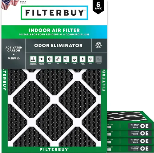 Miniatura 10 de Filterbuy MERV 10 - Filtro de aire de 12 x 24 x 1 pulgadas, defensa de olores y alergias con carbón activado (paquete de 5), filtros electrostáticos