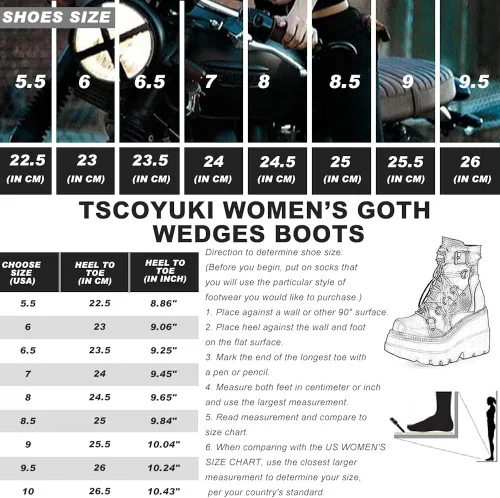 Miniatura 5 de Tscoyuki Botines de plataforma para mujer botines de tacón alto gruesos botas de combate góticas botas de combate para mujer con cordones cuñas