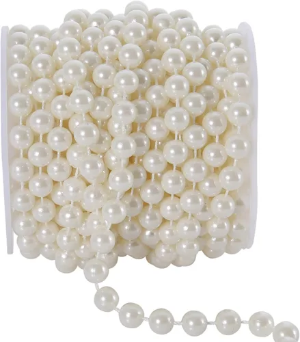 Miniatura 10 de KAOYOO Cadena de 200 pies de cuentas de perlas artificiales, guirnalda de perlas con adorno perlado (Aguamarina AB)