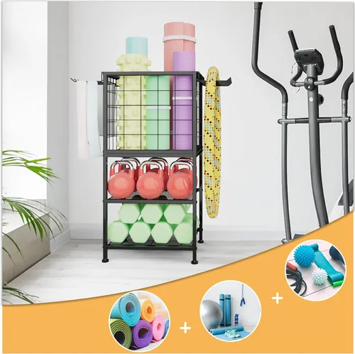 Miniatura 3 de Estante de Mancuernas para Hogar, Estante de Peso para Gimnasio en Casa, Estante de Almacenamiento para Esterilla de Yoga, Organizador de Equipo