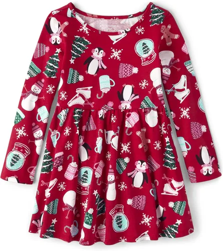 The Children's Place baby girls Long Sleeve Knit Casual Skater Dress