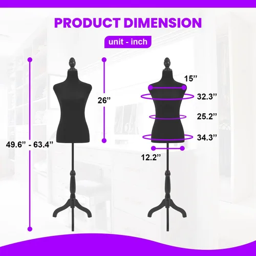 Miniatura 3 de Torso de Maniquí Forma de Vestido Maniquí Altura Ajustable Maniquí Femenino Modelo de Exhibición Torso Cuerpo Soporte Trípode Formas de Ropa