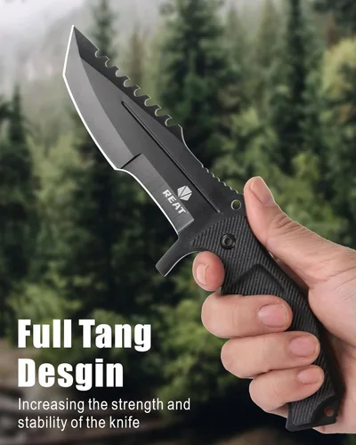 Miniatura 5 de REAT Cuchillo de hoja fija con funda, hoja de acero 440C de 4.1 pulgadas con diseño de espiga completa, mango ergonómico de plástico ABS, cuchillo