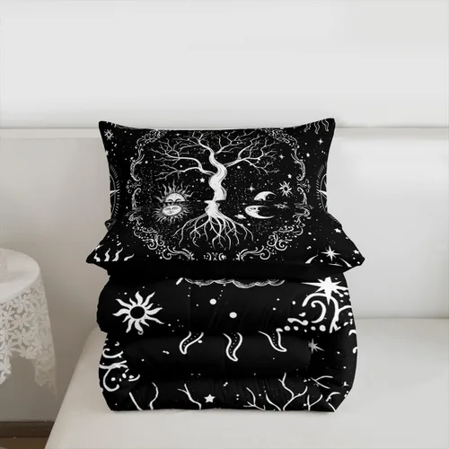 Miniatura 7 de Erosebridal Juego de ropa de cama con diseño de árbol de la vida, juego de edredón de sol y luna, ropa de cama gótica bohemia tamaño individual, 2
