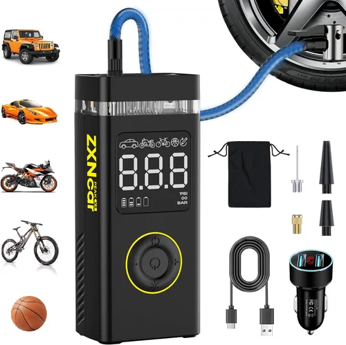 Inflador de Neumáticos Compresor de Aire Portátil, Bomba de 180PSI 20000mAh para Coche Inalámbrica con Manómetro, Inflado Rápido 4X con Luces Duales