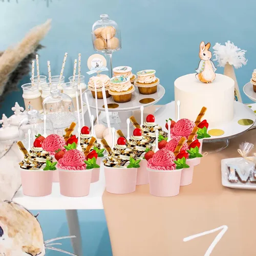 Miniatura 6 de Cunhill 100 tazas de helado de 8 onzas con 100 cucharas, recipientes de helado de color sólido, tazas de helado desechables, tazones de yogur