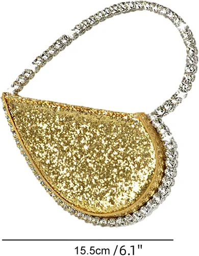 Miniatura 2 de Anopo Mini corazón forma redonda Rhinestone embrague bolso bolso marco diamante brillo lentejuelas brillantes bolso de noche boda fiesta