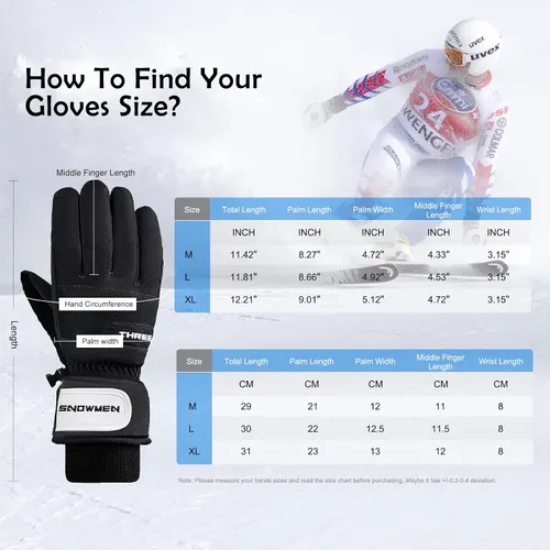 Miniatura 4 de Durio Guantes de esquí impermeables para mujeres y hombres, guantes de esquí para mujeres y hombres, guantes de nieve para pantalla táctil, guantes