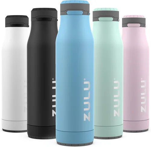 Botella de agua con aislamiento al vacío de acero inoxidable ZULU Ace con pico para tragar, tapa con cierre a prueba de fugas y base extraíble para
