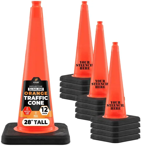Miniatura 71 de Xpose Safety Cono de tráfico verde lima de 28 pulgadas, paquete de 4, cono de seguridad de PVC de alta calidad para estacionamiento, precaución