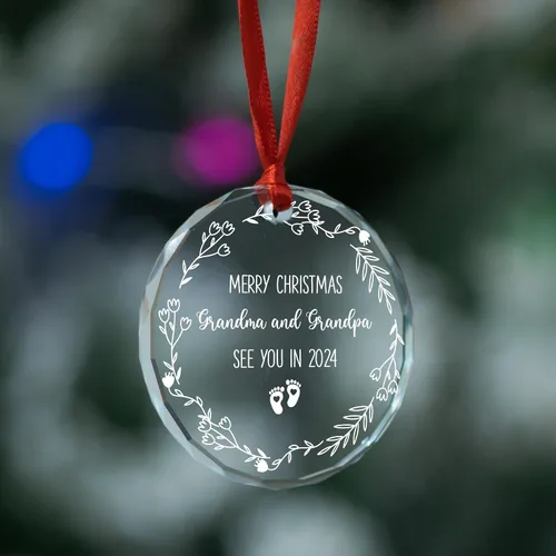 Miniatura 3 de Adorno de cristal personalizado para anuncio de bebé, adorno de Feliz Navidad, abuela y abuelo te veo en 2024, regalo de abuelos promocionados