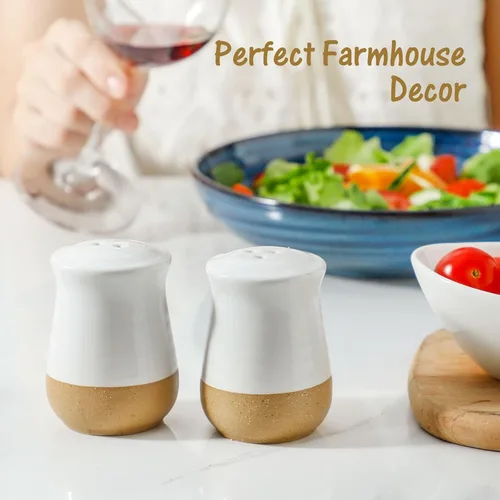 Miniatura 7 de Hasense Juego de salero y pimentero, salero blanco de cerámica para encimera de cocina, bonitos pimenteros, juego de coctelero de especias