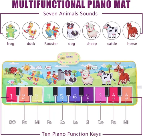 Miniatura 2 de Juguetes para niños pequeños de animales de granja, alfombra de piano para bebés, alfombra de piso musical para niños, teclado de baile educativo
