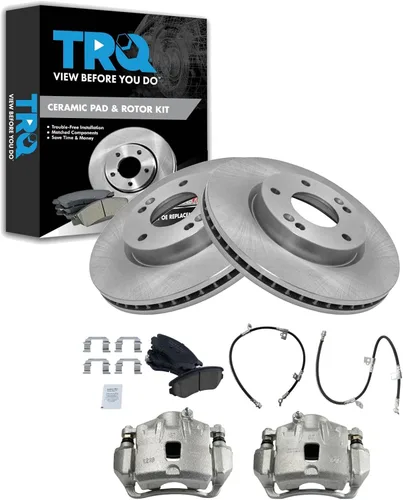 Miniatura 11 de TRQ Juego de pastillas de freno delanteras y rotores de cerámica, pinzas, mangueras, compatibles con Honda Odyssey 2005-2010