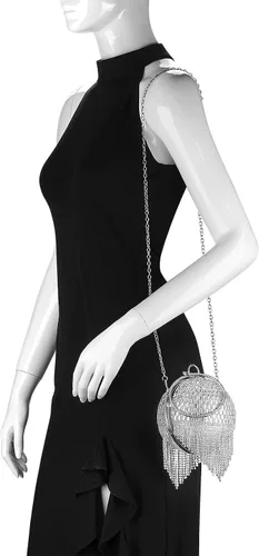 Miniatura 3 de Bolso de mano redondo para mujer pequeño bolso de noche de cristal deslumbrante borla de diamantes de imitación boda fiesta bolso cruzado con asa