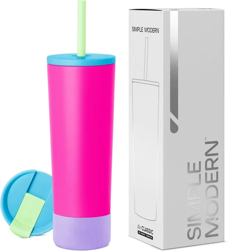 Simple Modern - Vaso aislado con tapa, pajita y estuche, botella de agua reutilizable de acero inoxidable taza de café helado, taza de viaje,