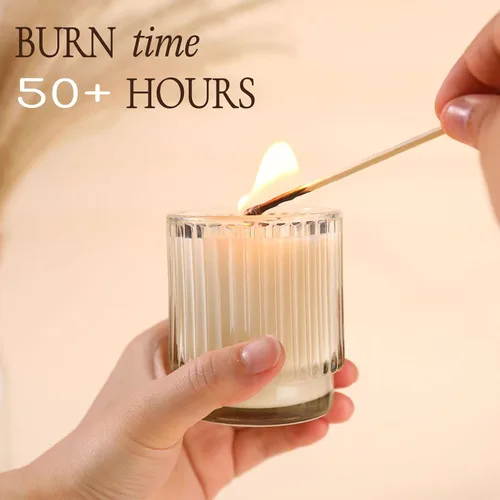 Miniatura 3 de DEVI Frascos de Velas de Vidrio Transparente Acanalado Vacíos de 7 oz para Hacer Velas, Juego de 8, Frascos de Velas de Vidrio con Tapas de Bambú