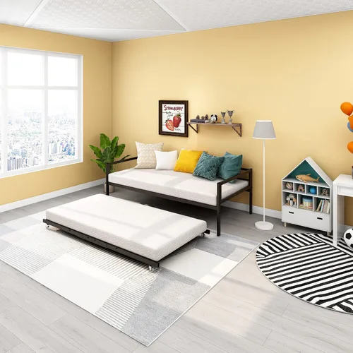 Miniatura 8 de HOMERECOMMEND Sofá cama de metal de tamaño individual con nido y listones de metal resistente, soporte para sofá cama, plataforma doble, base