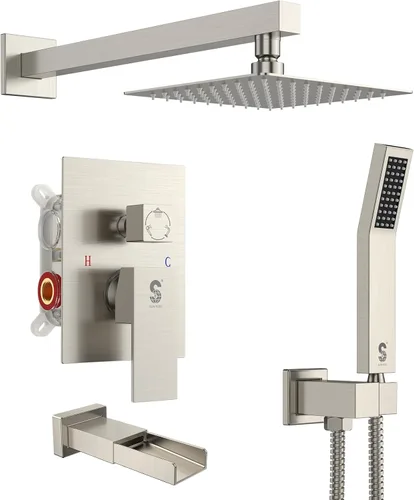 Miniatura 16 de SR SUN RISE Juego de grifo de ducha para bañera montado en la pared de 8 pulgadas, sistema de ducha de metal con boquilla de bañera, cabezal