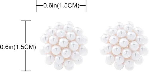 Miniatura 2 de YOQUCOL Aretes de tuerca con forma de racimo de perlas simuladas, sin perforar, para mujeres y niñas
